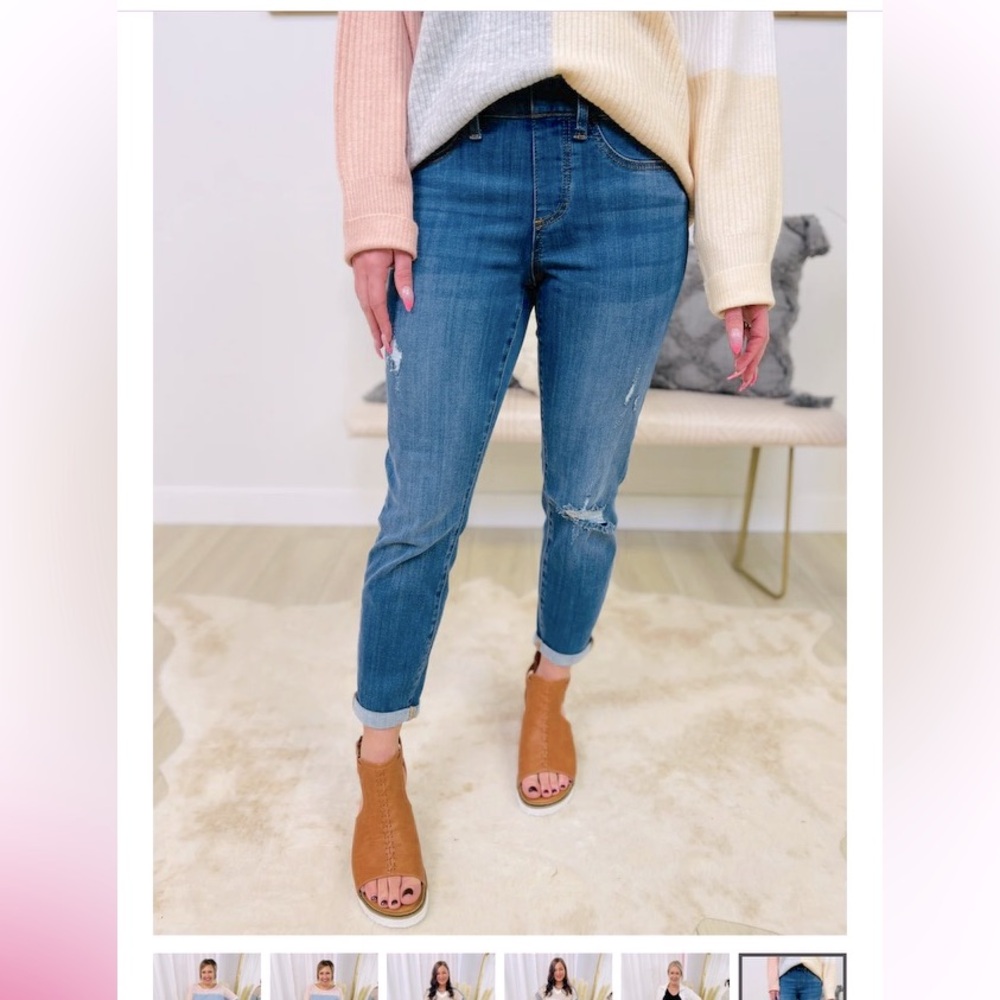 Judy Blue Boyfriend fit jeans can be cuffed or not with finished hem.